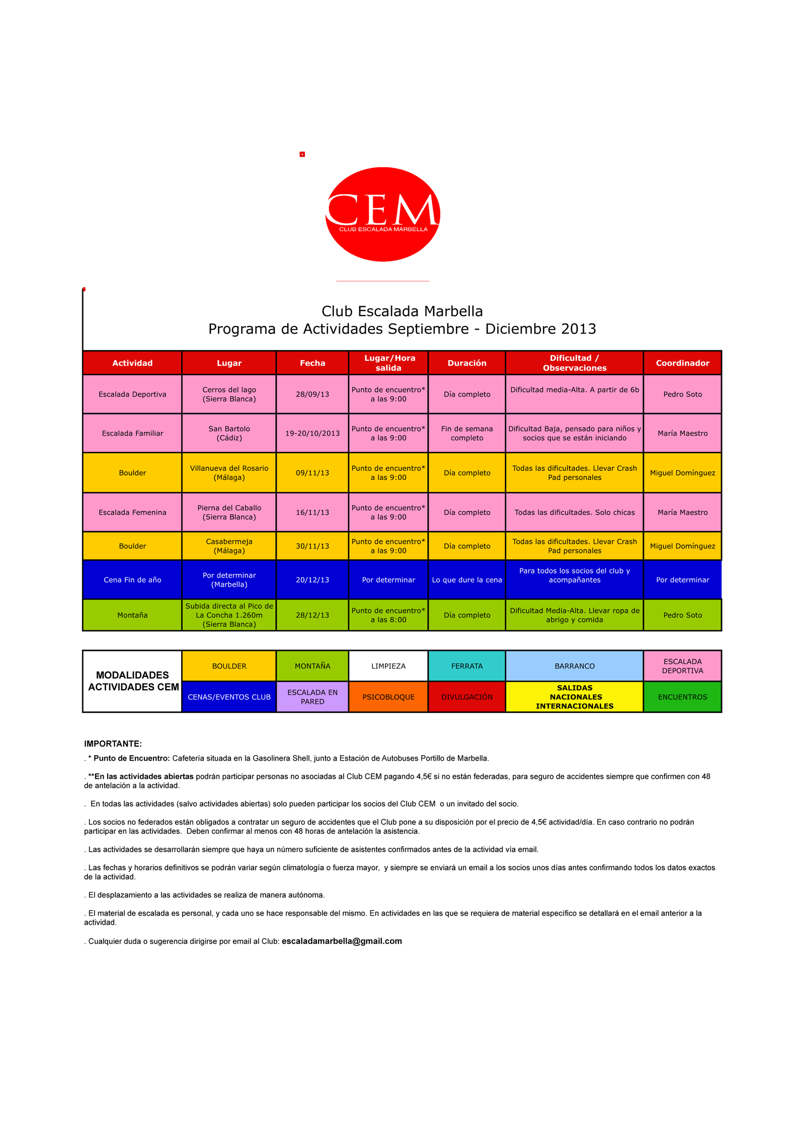 Actividades Club 2013 Segundo Semestre copia